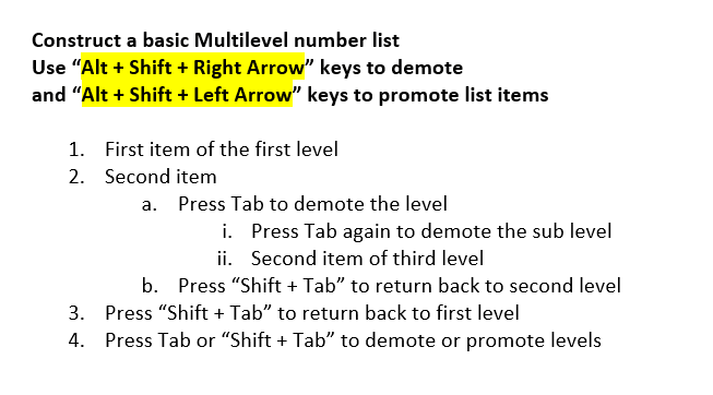 word multilevel list tutorial