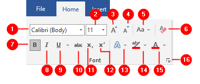 Home Tab > Font Group