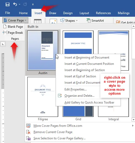 Insert Cover Page Blank Page Or Page Break In Microsoft Word Fast 