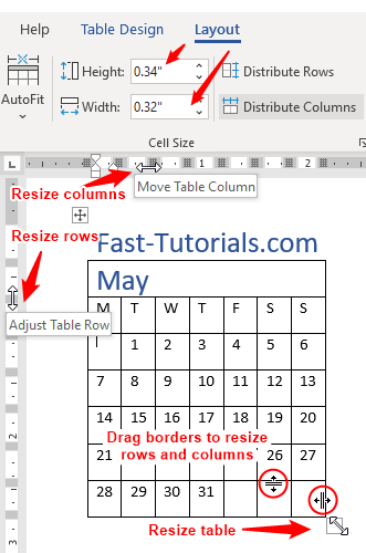 Resize Tables Rows Columns And Cells In Microsoft Word Fast Tutorials